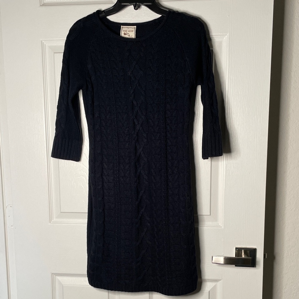 Pink Rose Cable Knit Sweater Dress